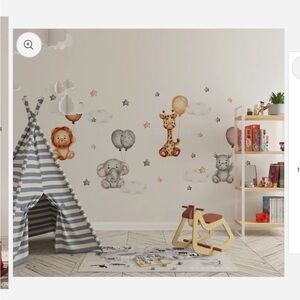 Nursery Wall Decals with Safari Animals Flying on Balloons